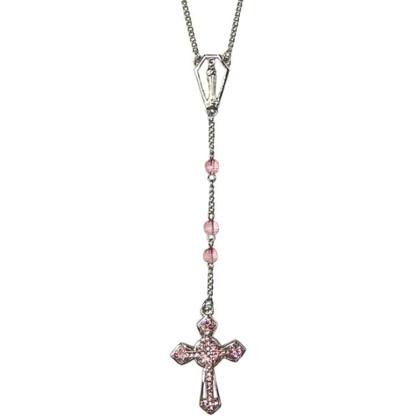 Spencer's Pink Acrylic Bead Rosary Necklace