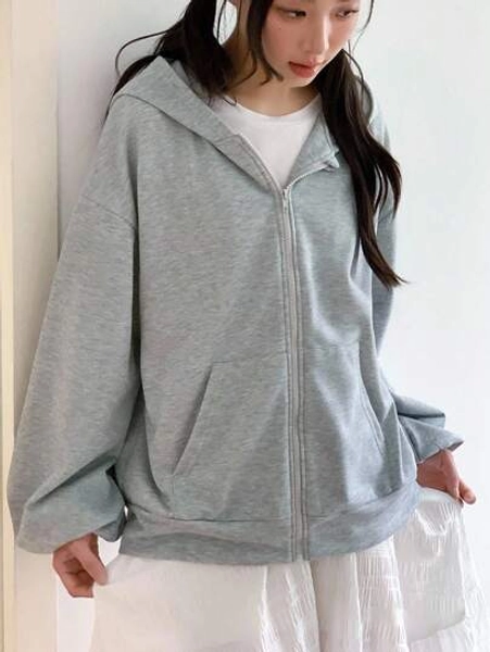 SHEIN Reset Phase Casual Regular Loose Fit Zipper Up Hoodie Jacket For Teen Girl Back To School Sweatshirt Fall Winter