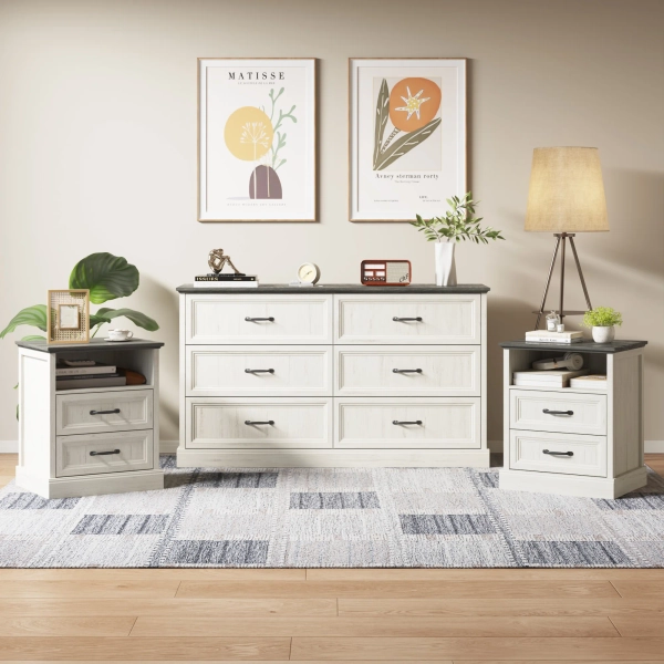 Winston Porter 3 Pieces Bedroom Set, 6 Drawer Dresser And 2 Drawer Nightstands & Reviews | Wayfair
