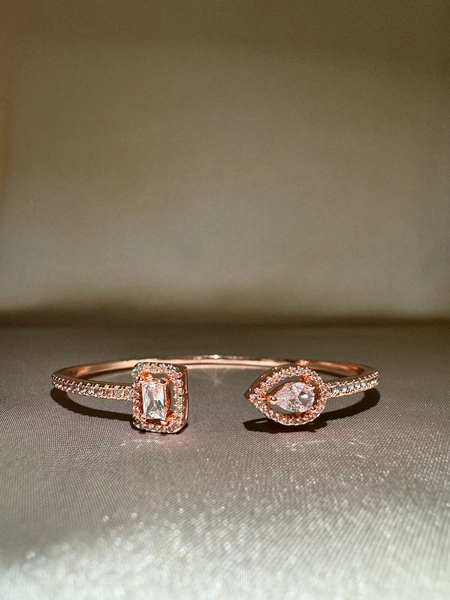 Halo Luxe Pearl Emerald Cut Sapphire Open Cuff Bracelet - Rose Gold