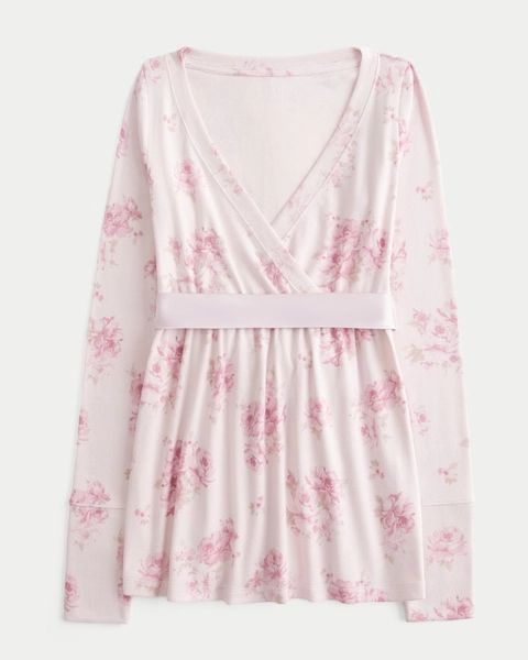Easy Long-Sleeve Wrap-Front Babydoll Top