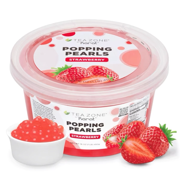 Tea Zone Strawberry Sugar Popping Pearls | Bursting Boba | Beverage, Sweet snacks, Boba Milk Tea, Ready to Serve (1 lbs)