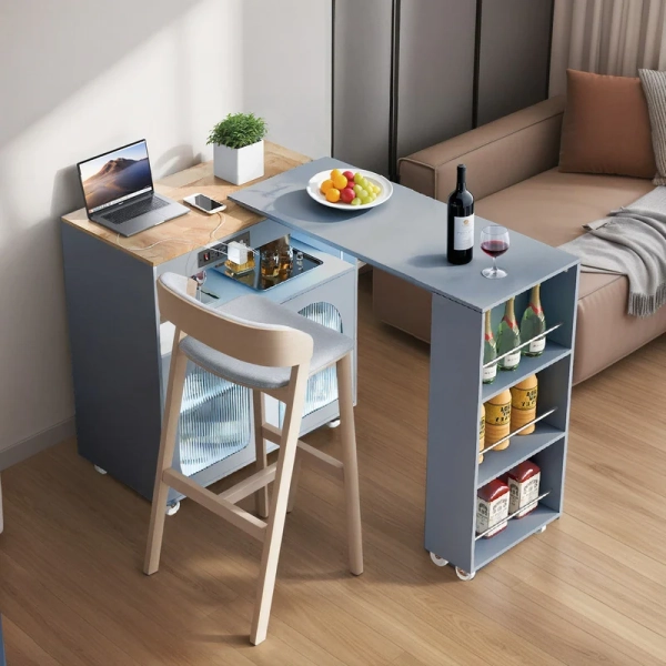 Randy Rolling Kitchen Island With Extended Table