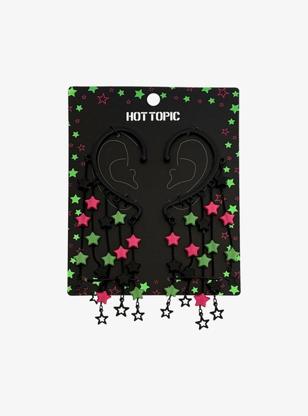 Neon Pink & Green Star Ear Cuff Set