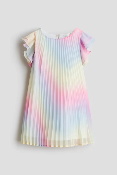 Plissé Chiffon Dress - Pink/rainbow stripes