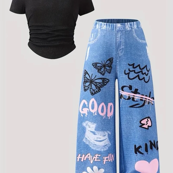 Girls' Trendy T-Shirt Imitation Set