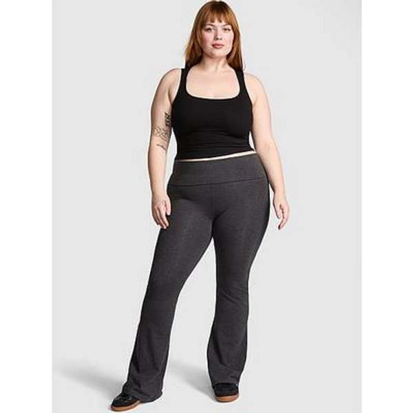 All-Day Cotton Foldover Flare Leggings, Grey, Xsshort - Women's Bottoms - PINK