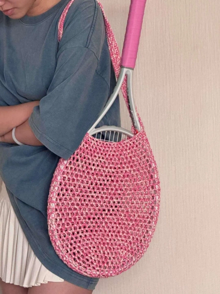 Handmade Knitted Tennis Bag - Lightweight Cotton Yarn, Sports Tote for Players