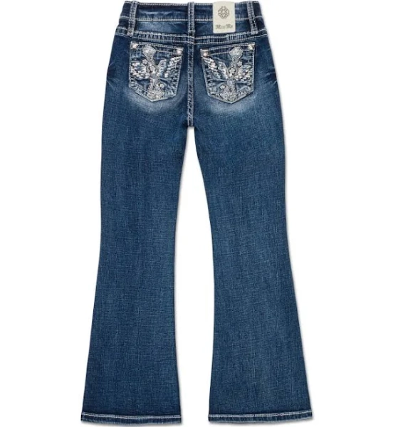 Feather Cross Flower Flare Jeans
