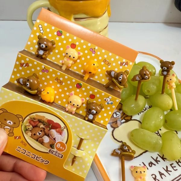 Rilakkuma Cartoon Fruit Picks 8pcs Reusable Mini Food Decor Stick Lovely Table Ornament For Outdoor Picnic Party Gathering