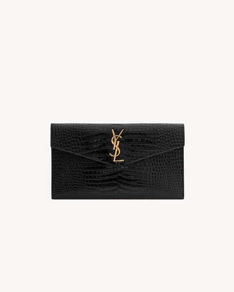 Pochette UPTOWN in pelle lucida di coccodrillo goffrata