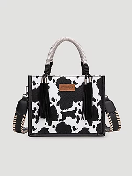 Cow Print Fringe Mini Tote:Black:One Size: | Women's ACCESSORIES | Wrangler®