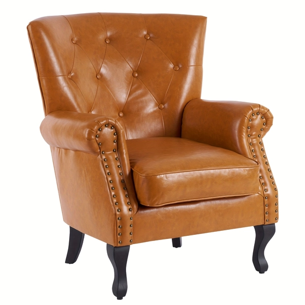MOJAY Modern Living Room Chair, Faux Leather Accent Chair Armchair With Wingback Design For Bedroom, Reception Area, Or Office