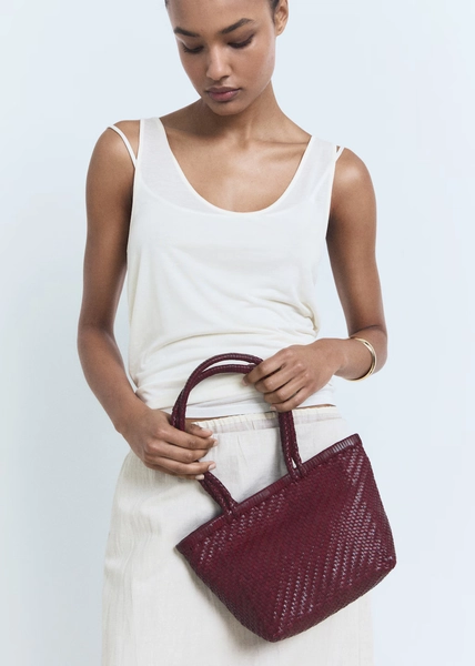 Medium braided leather bag - Women | MANGO USA