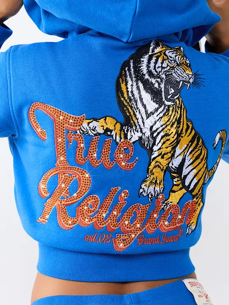 CRYSTAL TIGER SHRUNKEN ZIP HOODIE