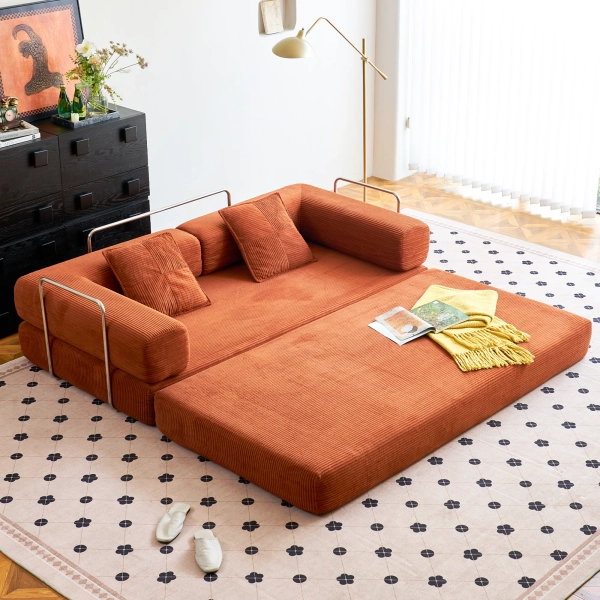 81.6" King Size Convertible Sleeper Sofa Bed With 2 Pillows, Corduroy Folding Mattress Couch Removable And Washable Sofa , Floor Sofa Lounge Couch For Living Room Small Spaces | Wayfair CA