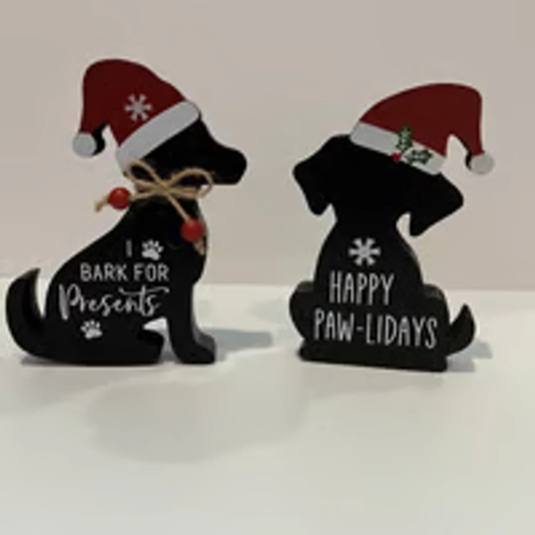 Absolutely Adorable Dog Shaped Christmas Wooden Decorations- Set of 2- NWT
