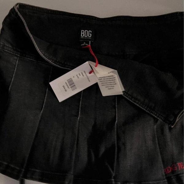 BDG black denim mini kilt skirt with red logo #bdg...