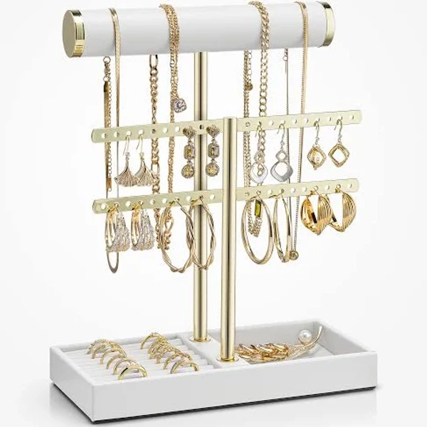 Vlando 2 Tier Necklace Holder Organizer with Tray
