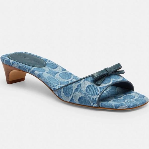 Coach Women's Bow Kitten Heel Sandals in Signature Denim