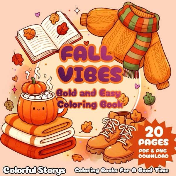 Fall Vibes Coloring Book | 20 Cozy Bold and Easy Autumn Pages (PDF & PNG)