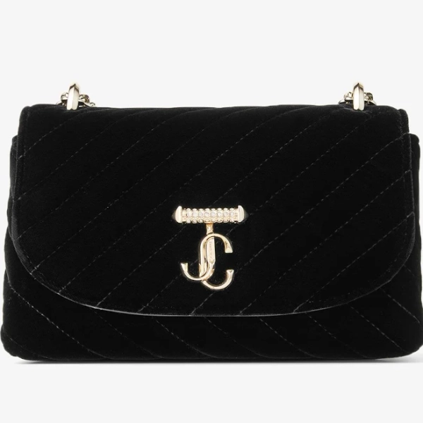 Jimmy Choo Women's Quilted Velvet Curve Crossbody Bag with Crystal
