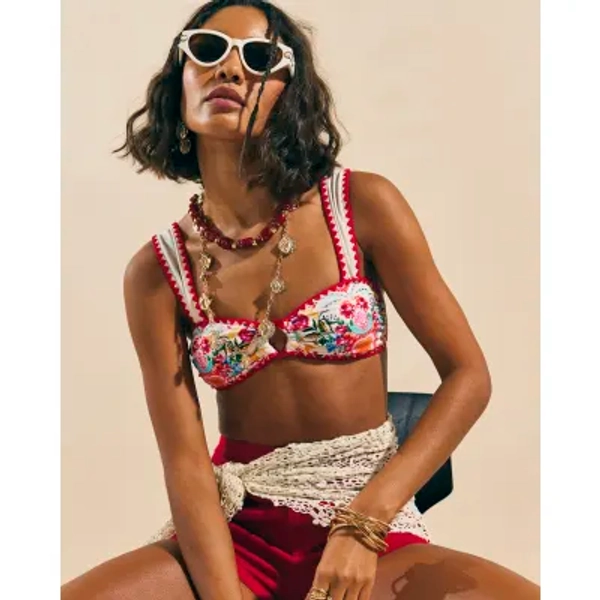 White Mexicana Floral Wide Strap Bikini Top