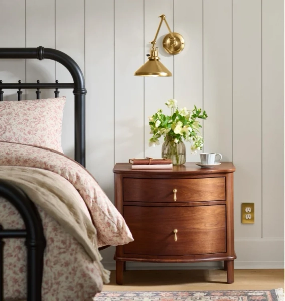 Armstead Nightstand, Black Ash - Wood Top - Claybourne in Aged Brass