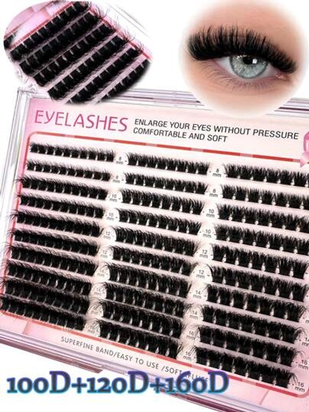 HBZGTLAD 300pcs/Set 10rows 100+120+160pcs 0.07mm Faux Mink Eyelash Extensions, 8-16mm Mixed Length, 3D Russian Volume Individual Lashes, Plastic Box, For Makeup