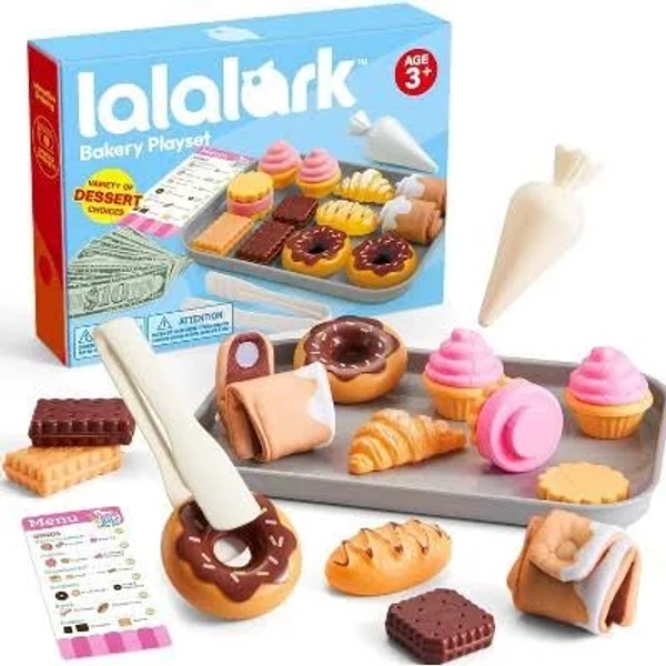 Joyfy Toddler Pretend Play Bakery Set - 17PCS Kitchen Toys with Cookies, Tray & Money for Learning Imagination, Christmas Birthday Gift for Boys Girls