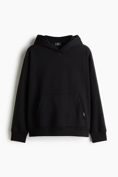 Loose Fit Hoodie with Side Stripes - Black