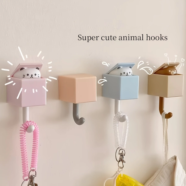 New Cartoon Cute Cat Hook, Strong No-Trace Creative Hook, High-Value Retractable Hook for Bedroom and Living Room, Valentine's Day & Christmas Gift, Creative Adhesive Cat Hook, Suitable for Coats, Towels, Scarves, Robes, Bags, Keys, Room Decoration