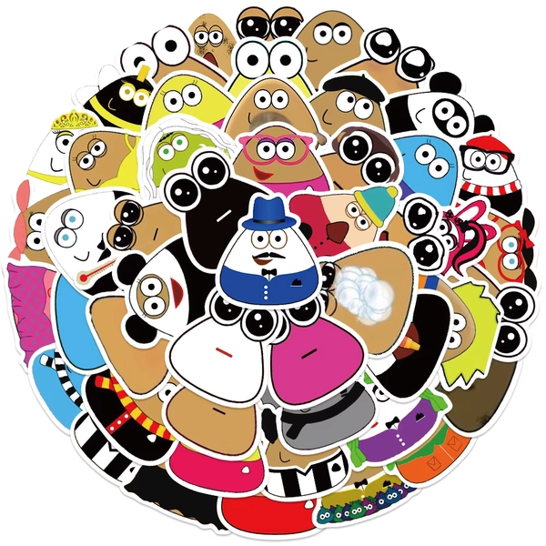 50Pcs Cute My Pet Alien Pou Stickers Super Pou DIY Stickers Scrapbooking Phone Luggage Skateboard Waterproof Decals
