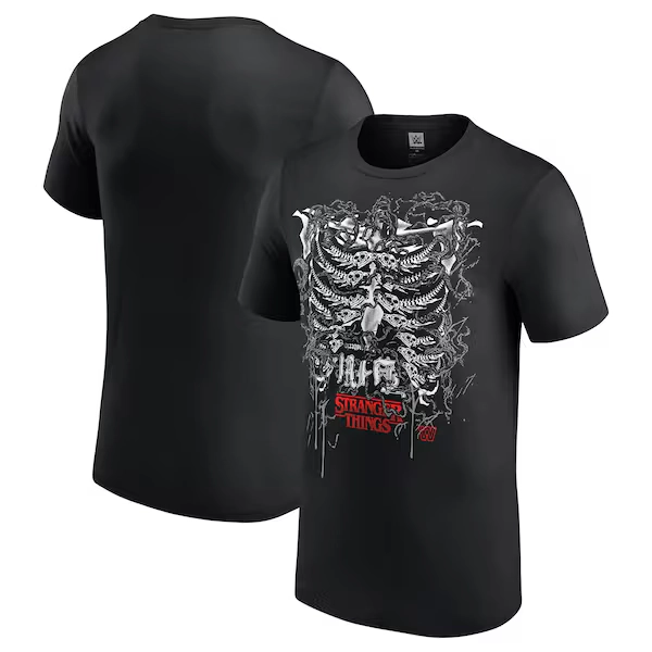 Men's  Black Dominik Mysterio WWE x Stranger Things T-Shirt