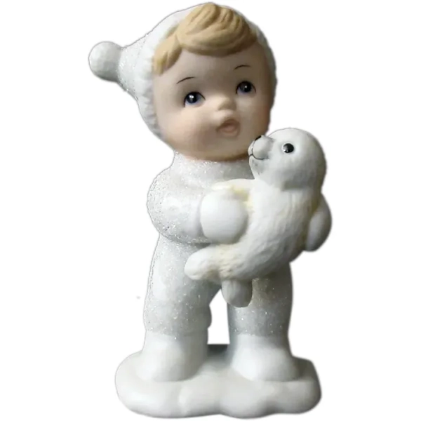 Vintage Homco Porcelain Bisque Christmas Snow Baby with Baby Seal