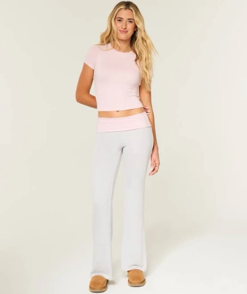 Hollister Women's Always Cozy Knit Foldover Waist Flare Pants