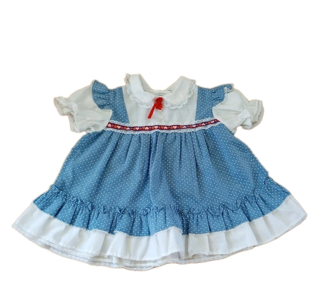 1980s VINTAGE DISNEY Winnie the Pooh Baby Girls Medium Blue White Ruffle Dress