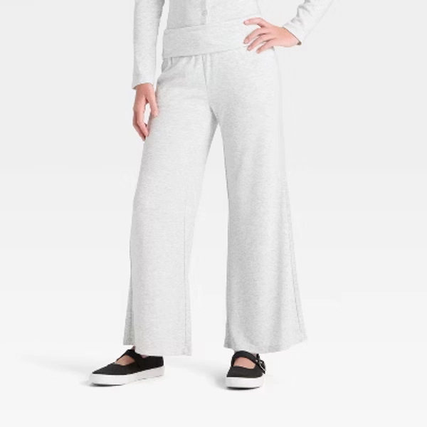 Girls' Foldover Waist Cozy Rib-Knit Flare Pant - art class™ Gray L