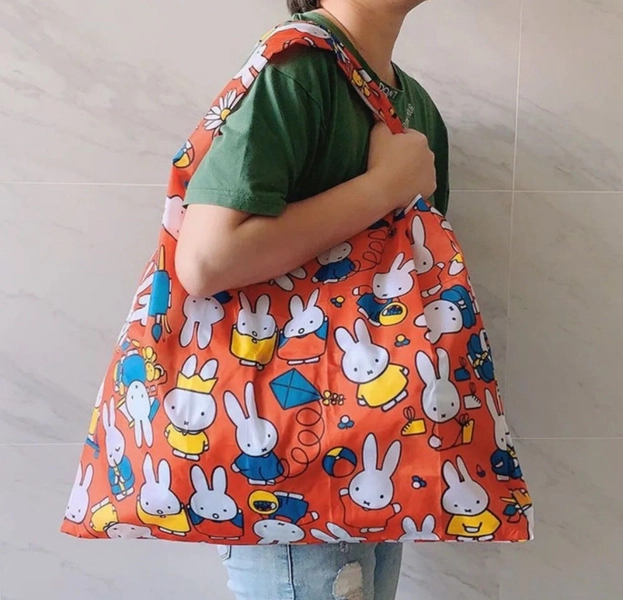 Miffy Red / Blue Foldable Eco Bag Large Capacity Lightweight New From Korea