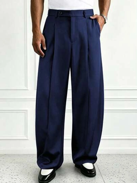 HUEFORM Men's Premium Curved Leg Trousers, Relaxed Fit, Fashionable Retro Old Money Style, Barrel Leg Loose Casual Pants For Home And Commute - Size M