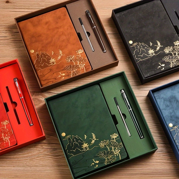 [1pc A5 Notebook Set Gift] 1pc Notebook Set, Pen + Refill, Single Book and Set Options, Meeting Minutes Book, Notepad, Cover with Skin Feel and Color Changing PU Material, 100 Pages Inside, A5 Work Notepad Gift Box Set, Teacher's Day Gift