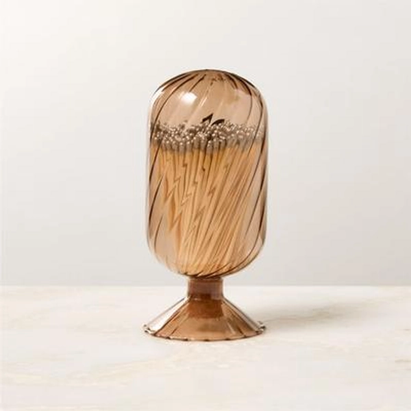 Small Amber Glass Helix Cloche with Silver Matches