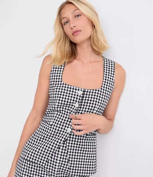Gingham Cutaway Pocket Vest