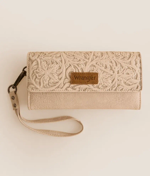 Beige Tooled Wristlet Wallet