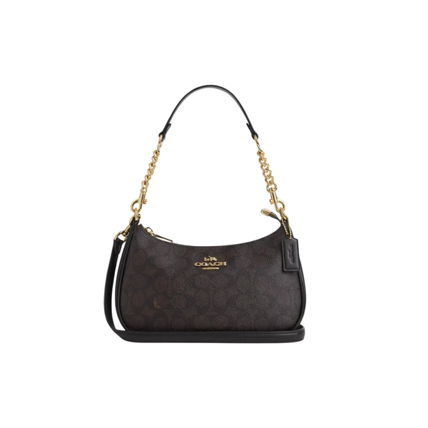 New COACH CA548 Women’s Teri Shoulder Bag In Signature Canvas Gold/Brown Black
