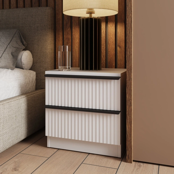 17 Stories Shanquil Ripple Ridged 2 Drawer Bedside Table Nightstand Matt White & Reviews | Wayfair.co.uk