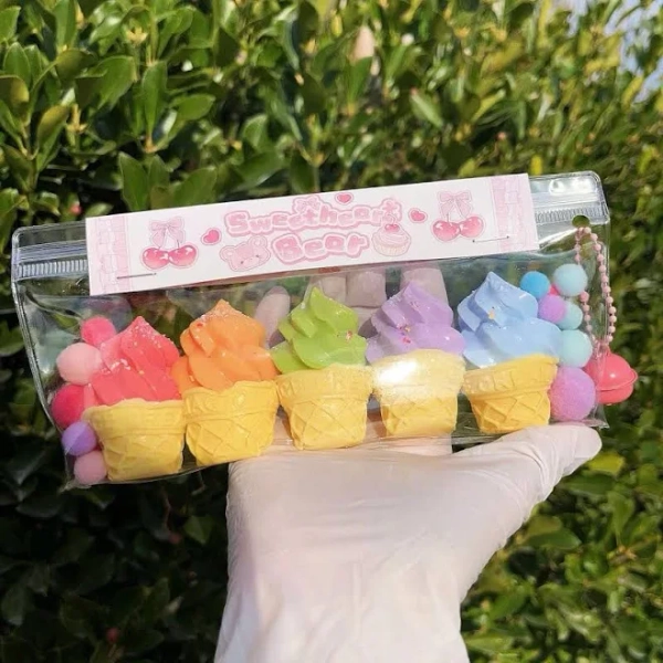 Small Ice Cream, Rainbow, Handmade, Taba Squishy, Key Chain, Toy, Gift, Kid, Daughter, Sticky