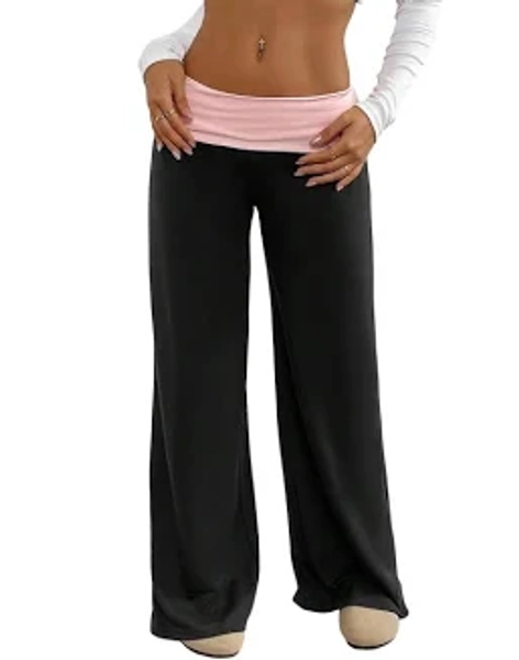 Women Fold Over Yoga Pants Y2K Flared Leggings Low Rise Bell Bottom Lounge Pants Stretchy Wide Leg Sweatpants
