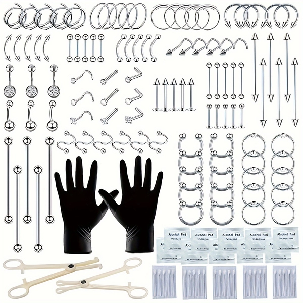 A 153pcs Piercing Set Suitable for Various Body Piercings, Including Jewelry And Tools for The Nose, Septum, Belly Button, Lip, Ear, Tongue, Cartilage, Eyebrow, And More, Featuring Piercing Needles in Sizes 12G, 14G, 16G, And 20G