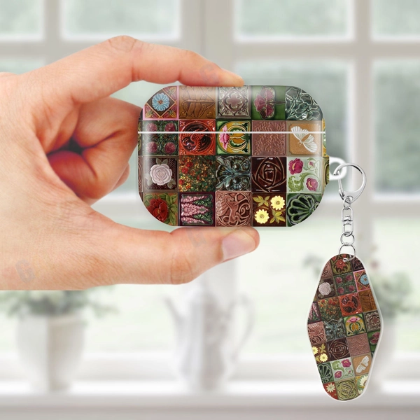 Ceramic Tile AirPods Case for AirPods Pro 3 2 1, AirPods 4 3, AirPod 2 1 Gen, Aesthetic Cover with Keychain, Anti Lost Strap
